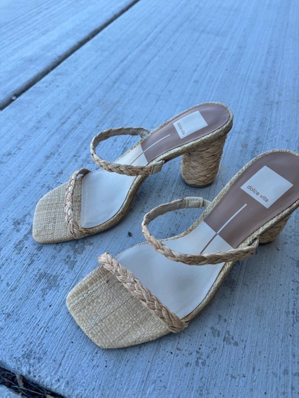 Dolce Vita Braided Neutral Raffia Block Heel Sandals